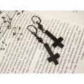 Gothic dangle earrings with black inverted cross charms and beads Alternative Dark fashion Halloween jewelry Witchcraft Wiccan Satanic