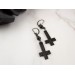 Gothic dangle earrings with black inverted cross charms and beads Alternative Dark fashion Halloween jewelry Witchcraft Wiccan Satanic