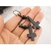 Gothic dangle earrings with black inverted cross charms and beads Alternative Dark fashion Halloween jewelry Witchcraft Wiccan Satanic