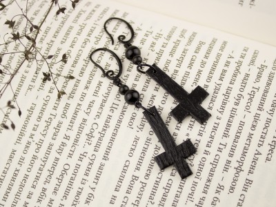 Black inverted cross dangle earrings Black inverted cross dangle earrings