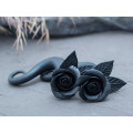 Gothic style black rose faux or real gauges Dark fashion jewelry for stretched ears Witch earrings Halloween