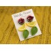Bright stud earrings set of 3 with Red black white modern roses Green leaves Lemon slices Cute jewelry for teenager 