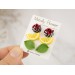 Bright stud earrings set of 3 with Red black white modern roses Green leaves Lemon slices Cute jewelry for teenager 