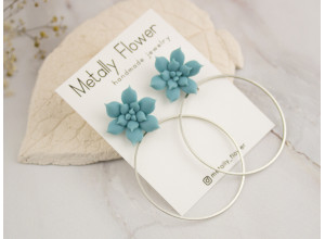 Dusty blue succulent studs with silver hoops