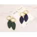 Custom color simple earrings Golden hoops Navy blue leaves Birthday gift idea Handcrafted jewelry