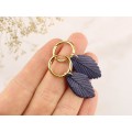 Custom color simple earrings Golden hoops Navy blue leaves Birthday gift idea Handcrafted jewelry