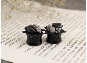 Gray black rose bouquets ear plugs 6-20mm