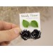 Handmade stud earrings set of 2 with tiny green leaves and elegant black white rose Cute Xmas gift Minimalist