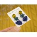 Tiny stud earrings set Dusty yellow rose flower Navy royal blue leaf Teal succulent Minimalist jewelry Handmade