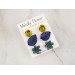 Tiny stud earrings set Dusty yellow rose flower Navy royal blue leaf Teal succulent Minimalist jewelry Handmade