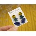 Tiny stud earrings set Dusty yellow rose flower Navy royal blue leaf Teal succulent Minimalist jewelry Handmade