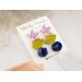 Cute stud earrings set with tiny pale pink succulent navy blue rose buds dusty yellow leaf Funny jewelry gift for girl teenager