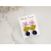 Cute stud earrings set with tiny pale pink succulent navy blue rose buds dusty yellow leaf Funny jewelry gift for girl teenager