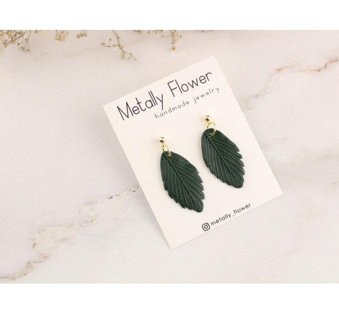 Custom color stud earrings with leaves Office style Everyday jewelry Handcrafted Gift idea for girlfriend