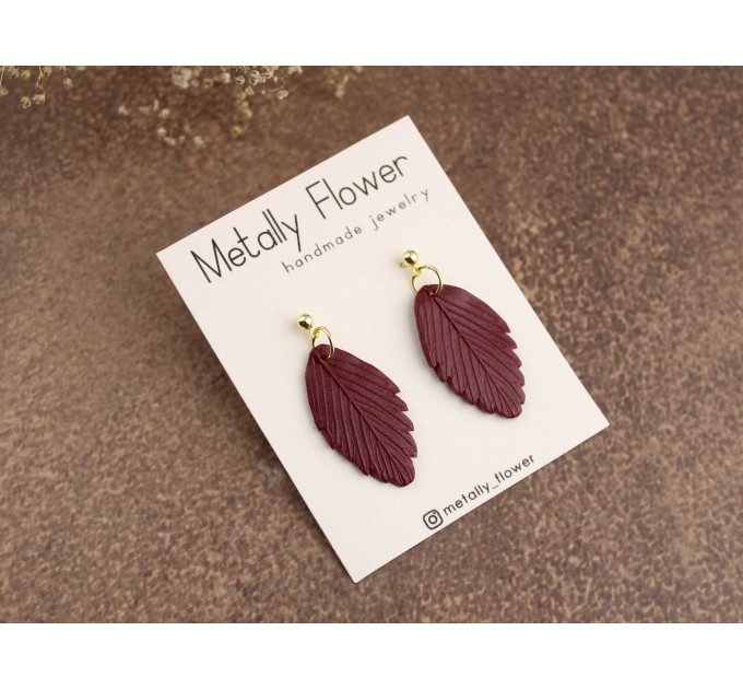 Custom color stud earrings with leaves Office style Everyday jewelry Handcrafted Gift idea for girlfriend