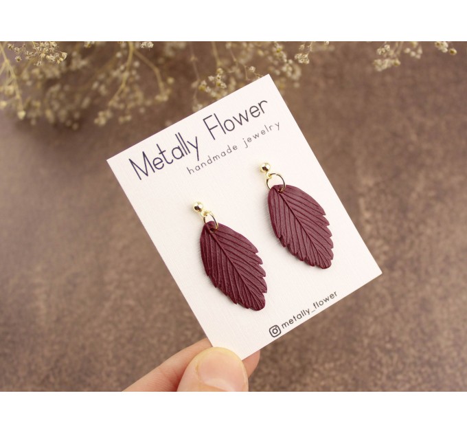 Custom color stud earrings with leaves Office style Everyday jewelry Handcrafted Gift idea for girlfriend