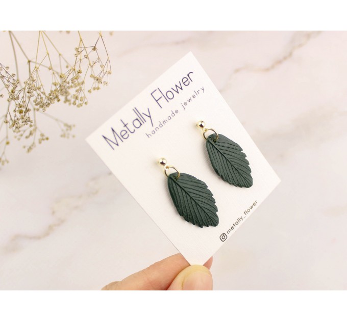 Custom color stud earrings with leaves Office style Everyday jewelry Handcrafted Gift idea for girlfriend