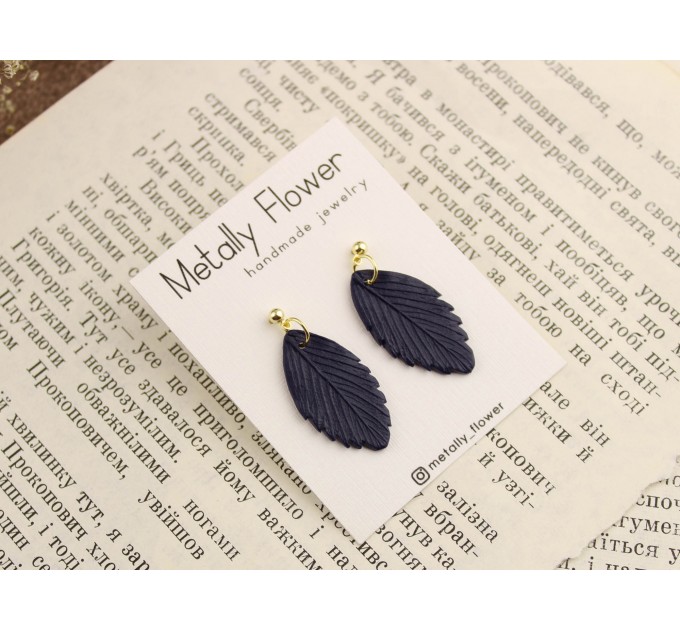 Custom color stud earrings with leaves Office style Everyday jewelry Handcrafted Gift idea for girlfriend
