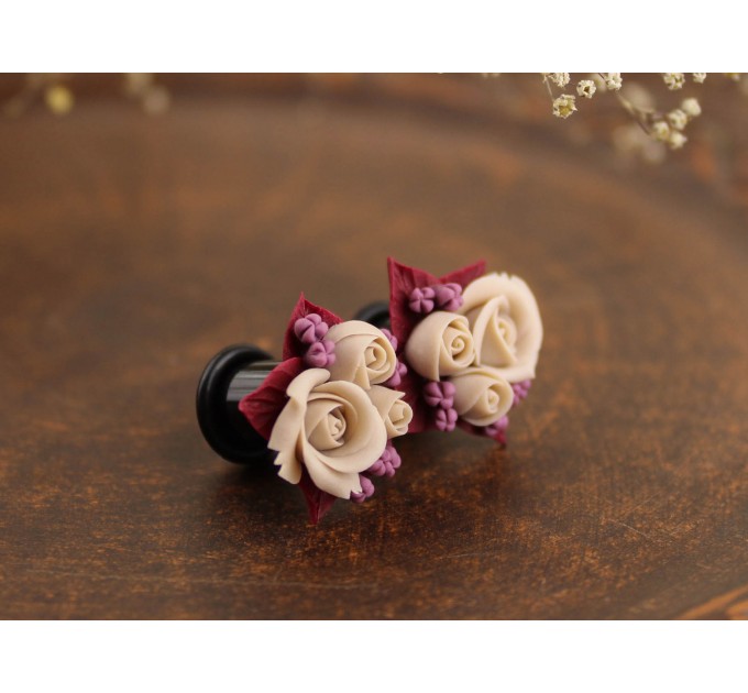 Custom colors wedding ear plugs for stretched earlobes Tiny floral gauges and tunnels for bride bridesmaids