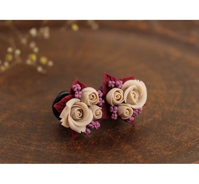 Custom colors wedding ear plugs for stretched earlobes Tiny floral gauges and tunnels for bride bridesmaids