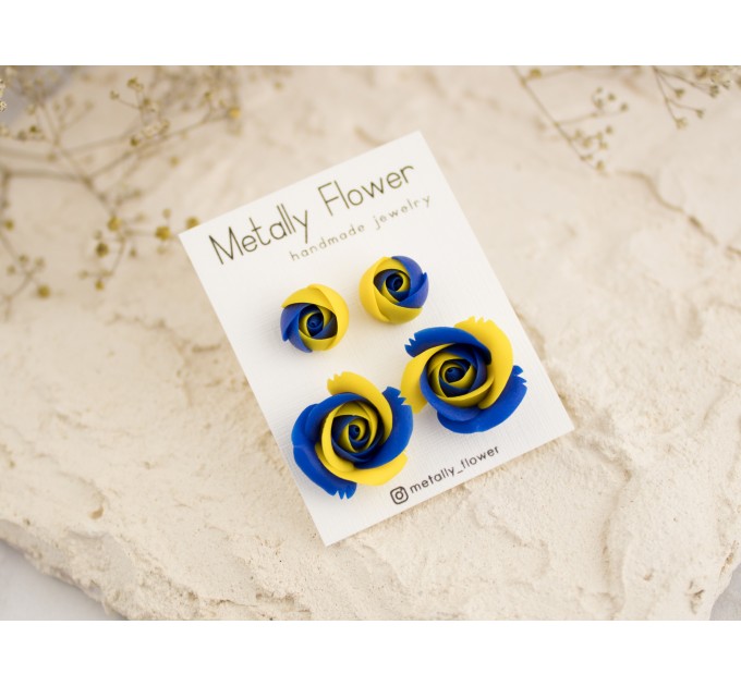 Ukraine flag rose stud earrings set of 2 Blue yellow flower jewelry Freedom stand with Ukraine Christmas gift