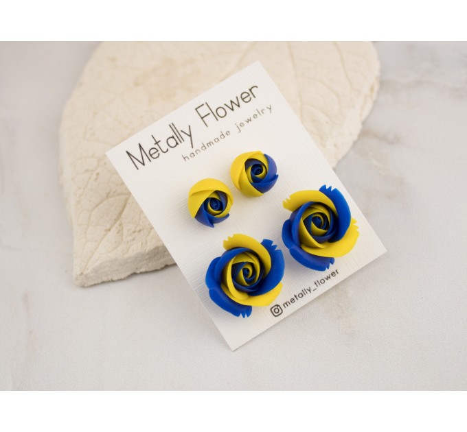Ukraine flag rose stud earrings set of 2 Blue yellow flower jewelry Freedom stand with Ukraine Christmas gift