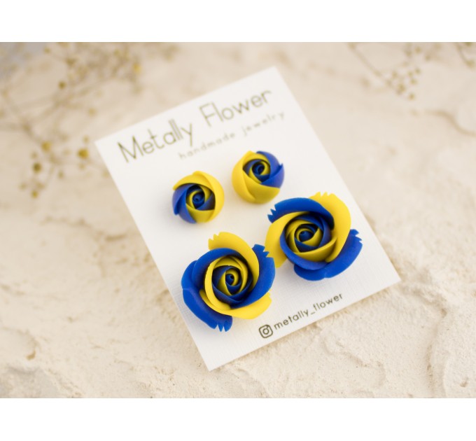 Ukraine flag rose stud earrings set of 2 Blue yellow flower jewelry Freedom stand with Ukraine Christmas gift