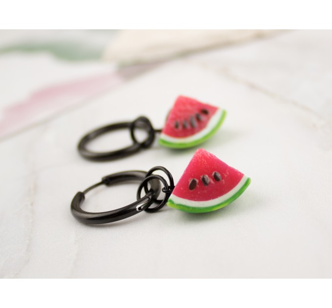 Cute hoop hangers for tunnels earrings with bright realistic watermelon slice Gauged earlobes jewelry Plugs Ear weights