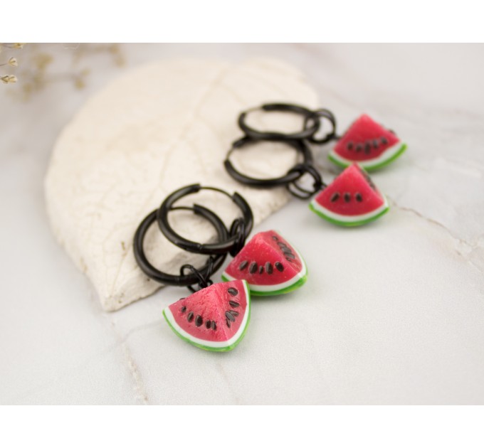Cute hoop hangers for tunnels earrings with bright realistic watermelon slice Gauged earlobes jewelry Plugs Ear weights
