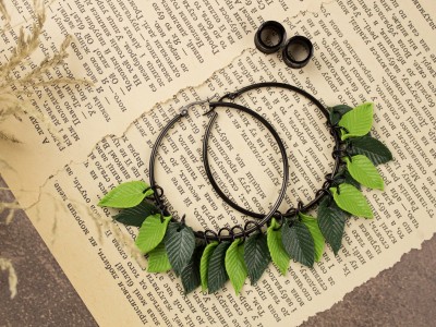 Green leaves hop hangers earrings tunnels 6-25mm