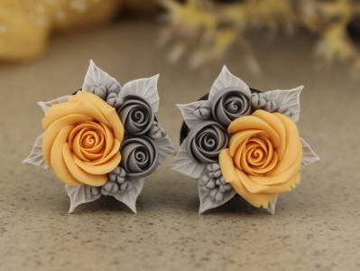 Gray peach rose plugs 8mm - 20mm