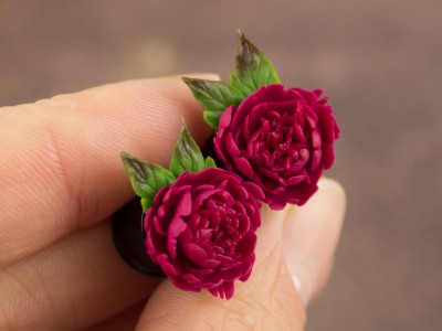 Crimson red peony plug earrings 3mm - 20mm