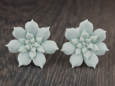 Dusty mint green succulent ear plugs 8g-20mm