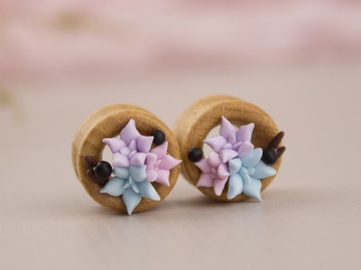 Pink blue lavender succulent wooden tunnels 8-20mm Pink blue lavender succulent wooden tunnels 8-20mm