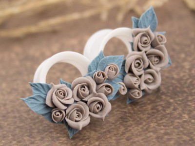 Beige dusty blue rose ear tunnels 12 – 25mm Beige dusty blue rose ear tunnels 12 – 25mm