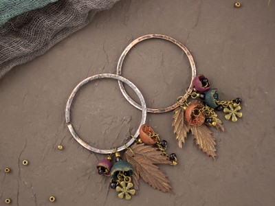 Hammered copper hoops tunnel hangers maple leaves 8-20mm 