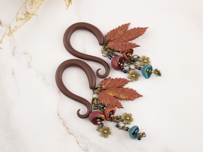 Copper maple leaf dangle gauges 5-14mm