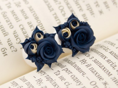 Dark blue beige roses ear plugs 6-20mm