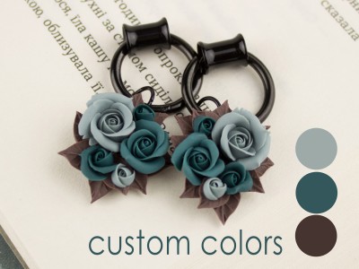 Teal roses ear hoop hangers 6-25mm