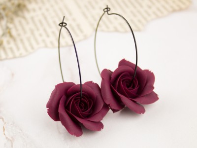 Burgundy rose hoop earrings Burgundy rose hoop earrings