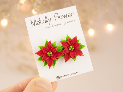 Poinsettia stud earrings
