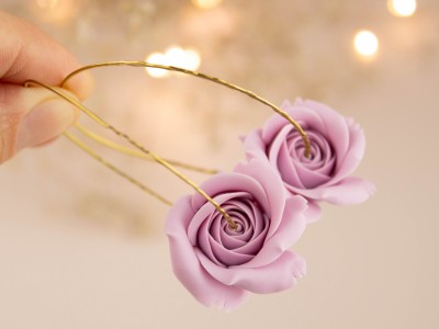Dusty pink rose golden hoop earrings  Dusty pink rose golden hoop earrings
