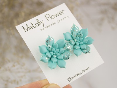 Sparkle turquoise blue succulent studs