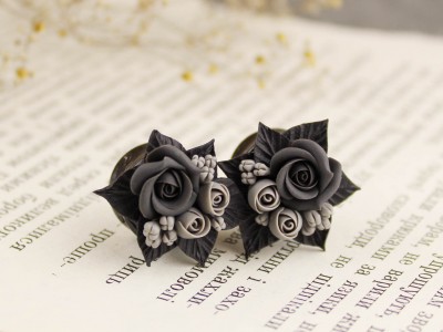 Gray black rose bouquets ear plugs 6-20mm