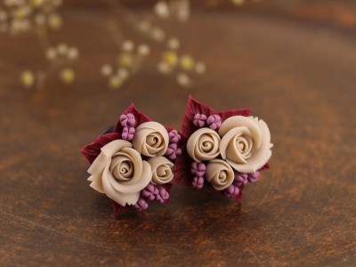 Tiny burgundy beige roses plugs 6-20mm