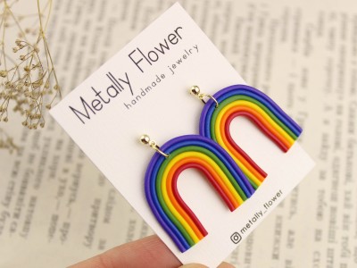 Rainbow stud earrings with 14K posts
