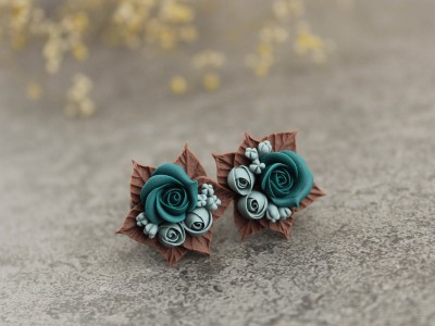 Teal mint beige brown tiny rose plugs 6-20 mm