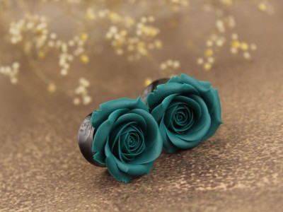 Teal rose flower ear plugs 3-20mm