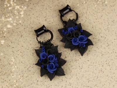 Navy blue roses ear hoop hangers 6-25mm
